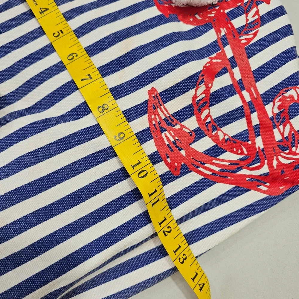 Nautical Rope Handle Canvas Tote Bag Women OS Blue Striped Anchor